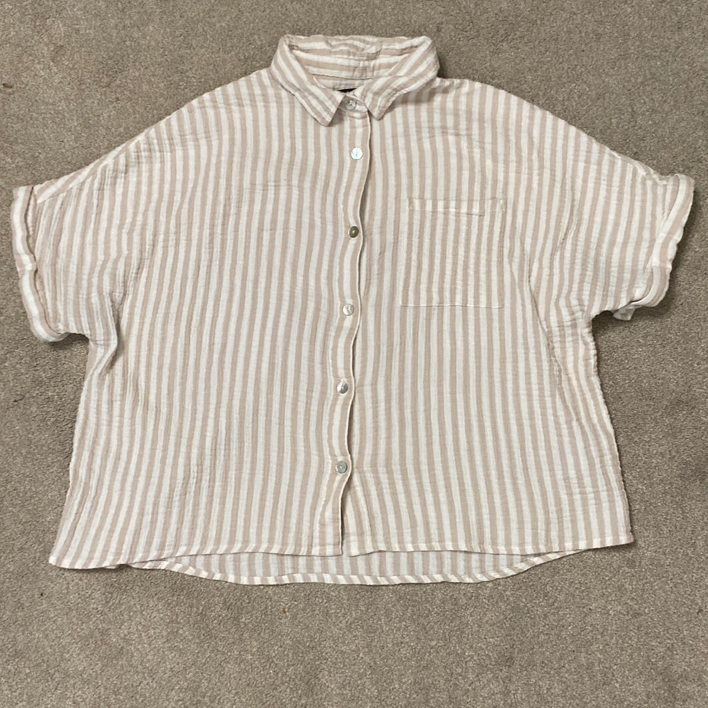 Angels Striped Guazy 100% Cotton Button Down Short Sleeve Shirt Size 2X